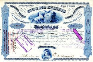 1,013 Shares of 13th and 15th Streets Passenger Railway Co. -  1936 dated Stock Certificate