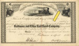 2,550 Shares of Baltimore and Ohio Railroad Co. -  1854 dated Stock Certificate