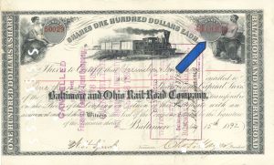 1,000 Shares of Baltimore and Ohio Rail-Road Co. -  1892 dated Stock Certificate