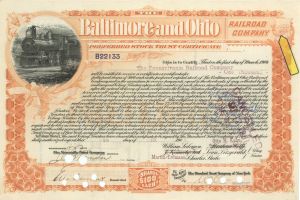 1,000 Shares of Baltimore and Ohio Railroad Co. -  1901 dated Stock Certificate