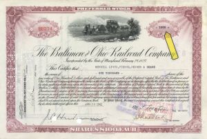 1,000 Shares of Baltimore and Ohio Railroad Co. -  1942 dated Stock Certificate