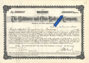 10,570; 7,500 or 1,098 Shares of Baltimore and Ohio Railroad Co. -  1902 or 1906 dated Stock Certificate