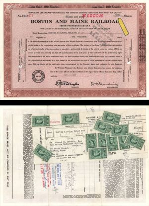 1,000 Shares of Boston and Maine Railroad -  1951 or 1952 dated Stock Certificate