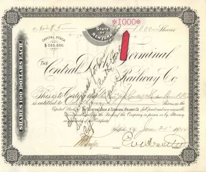 1,000 shares Central Dock and Terminal Railway Co. - 1904 dated Stock Certificate
