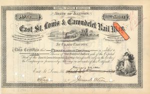 1,099 shares East St. Louis and Carondelet Rail Way - 1901 dated Stock Certificate