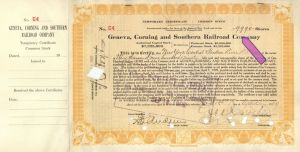 9,990-2,471 shares Geneva, Corning and Southern Railroad Co. - 1909 dated Stock Certificate