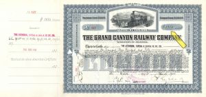 1,350 Shares Grand Canyon Railway Co. - 1908 dated Stock Certificate