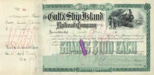 2,000 Shares Gulf and Ship Island Railroad Co. - 1913 dated Stock Certificate