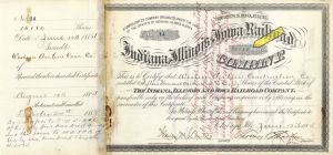 15,180 Shares of Indiana, Illinois and Iowa Railroad Co. - 1884 dated Stock Certificate