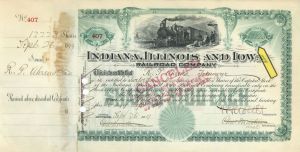 12,223  or 10,318 Shares of Indiana, Illinois and Iowa Railroad Co. - 1899 dated Stock Certificate