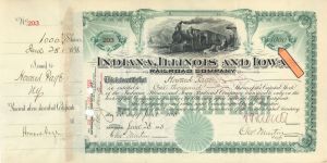 1,000 Shares of Indiana, Illinois and Iowa Railroad Co. - 1898 dated Stock Certificate