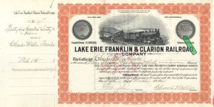 3,660-2,440 Shares of Lake Erie, Franklin and Clarion Railroad Co. - 1914 or 1915 dated Stock Certificate