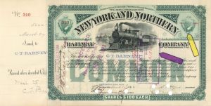 5,000 reissued to 21,200 Shares of New York and Northern Railway Co. - 1893 dated Stock Certificate