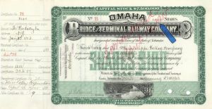 1,000 Shares of Omaha Bridge and Terminal Railway Co. - 1903 or 1905 dated Stock Certificate