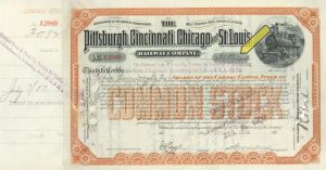 3,082 or 3,076 Shares of Pittsburgh, Cincinnati, Chicago and St. Louis Railway Co. - 1903 dated Stock Certificate