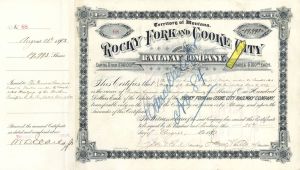 19,993 Shares of Rocky Fork and Cooke Railway Co. - 1893 dated Stock Certificate