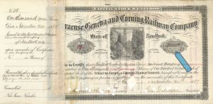 1,000 Shares Syracuse, Geneva and Corning Railway Co. - 1885 dated Stock Certificate
