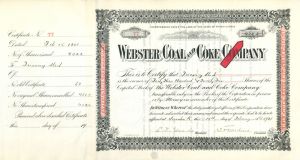 4,322 Shares Webster Coal and Coke Co. - 1901 dated Stock Certificate
