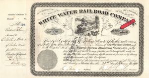 4,500 Shares White Water Railroad Co. - 1890 dated Stock Certificate