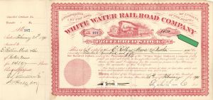 1,450 Shares White Water Railroad Co. - 1890 dated Stock Certificate