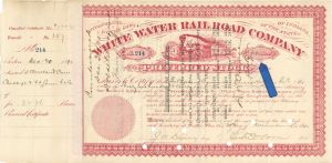 3,236 Shares White Water Railroad Co. - 1890 dated Stock Certificate