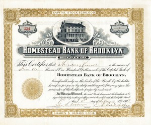 E. L. Rockefeller - Homestead Bank of Brooklyn - Stock Certificate