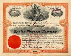 Zenith Furnace Co. - 1902 dated Minnesota Stock Certificate - Indian Vignette