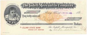 Isdell Mercantile Co - Imprinted Revenue Check dated 1900 - Pony, Montana