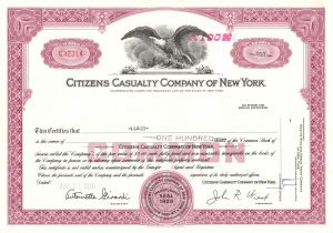 Citizens Casualty Company of New York -  Stock Certificate