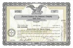 National Bankers Life Insurance Co. - Involved in Famous Scandal - 1967-72 dated Stock Certificate - Major Fraud Case