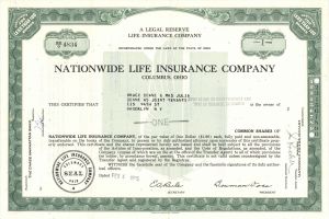 Nationwide Life Insurance Co. - dated 1960's-70's Stock Certificate - known as Nationwide Mutual Insurance Company
