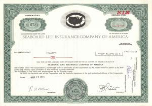 Seaboard Life Insurance Co. of America -  Stock Certificate