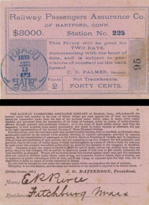 Railway Passengers Assurance Co. of Hartford, Conn. Card -  Insurance