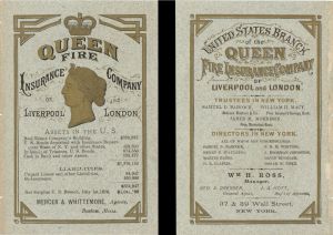 Ad for Queen Fire Insurance Company of Liverpool and London -  Insurance