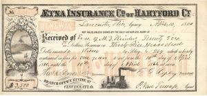 Renewal Receipt from Aetna Insurance Co. of Hartford Ct. dated 1861 -  Insurance