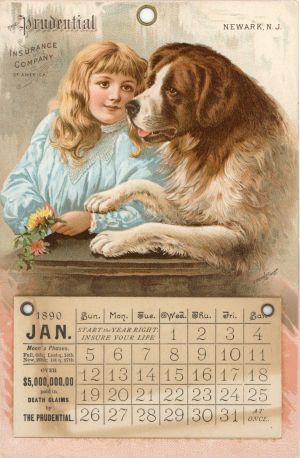 Prudential Insurance Co. of America Calendar dated 1890 -  Insurance