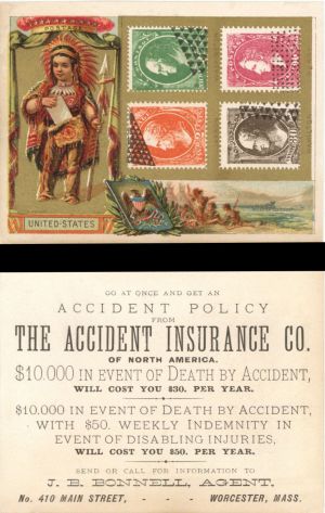 Accident Insurance Co. of North America Advertising Card -  Insurance
