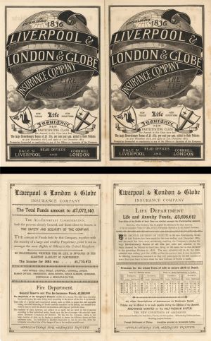 Liverpool and London and Globe Insurance Co. Advertisement  dated 1836 -  Insurance