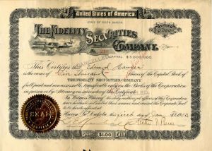 Fidelity Securities Co. - 1903 dated Investment Securities Company Stock Certificate