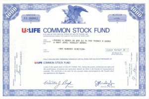US Life Common Stock Fund - 1974 dated Investment Stock Certificate