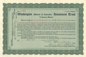 Washington (District of Columbia) Investment Trust - Stock Certificate