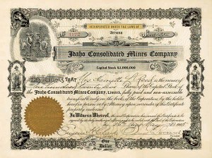 Idaho Consolidated Mines Co. - Stock Certificate (Uncanceled)