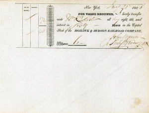 William B. Astor - Mohawk and Hudson Railroad - Stock Certificate