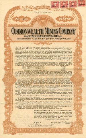 Commonwealth Mining Co. - $500 - Bond