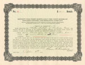 Ontario Copper and Smelting Co. - $100 Bond