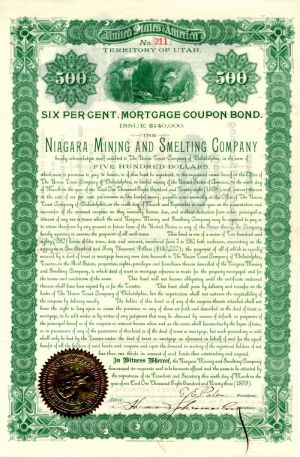Niagara Mining and Smelting Co. - $500 Bond