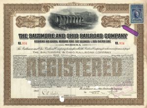 $1,000,000 Baltimore and Ohio Railroad Co.  -  1918 dated Bond Certificate