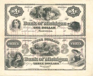 Bank of Michigan with 1939 Menu at Back Uncut Obsolete Sheet - Broken Bank Notes
