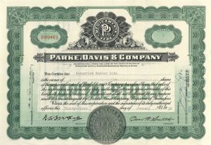 Parke, Davis and Co. - 1930's dated Pharmaceutical Company Stock Certificate