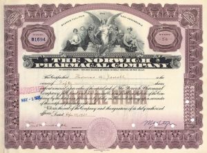 Norwich Pharmacal Co. - 1930's dated New York Pharmaceutical Stock Certificate